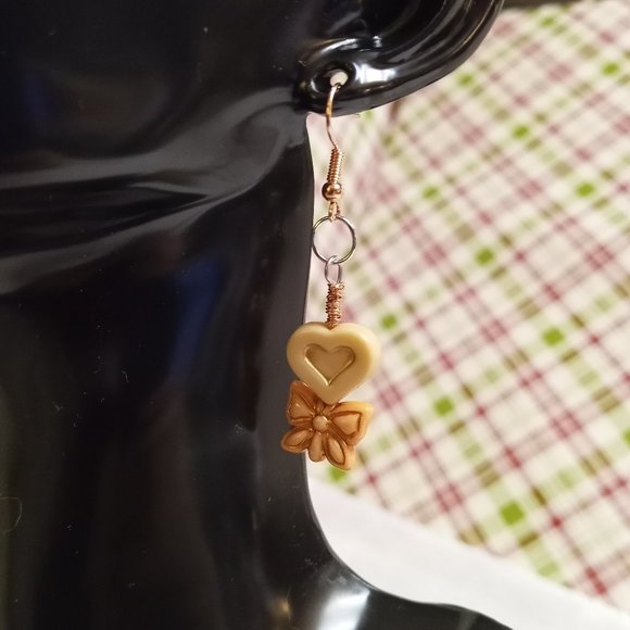 Steel Handmade Hand Crafted Heart & Bow Dangle Earrings Jewelry #54 - Picture 2 of 14